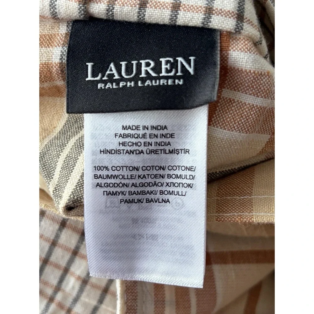 Rare Lauren Ralph Lauren King Pillow Shams Set of 2 Plaid Check Tan Gray
